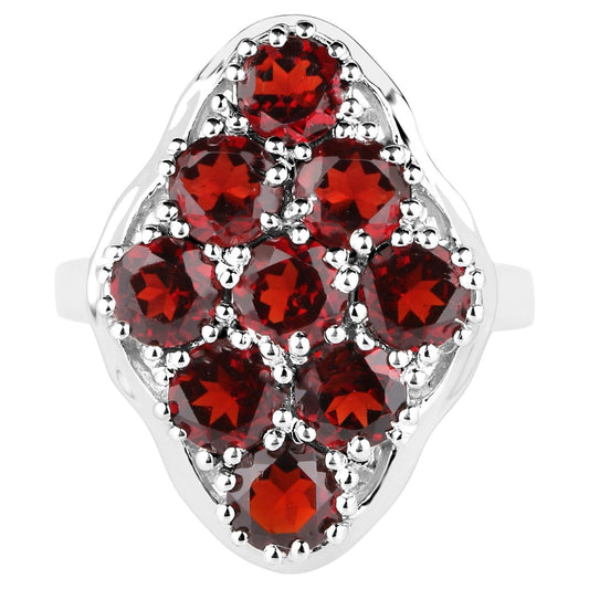 Garnet Cluster Ring 5.21 Carats Sterling Silver