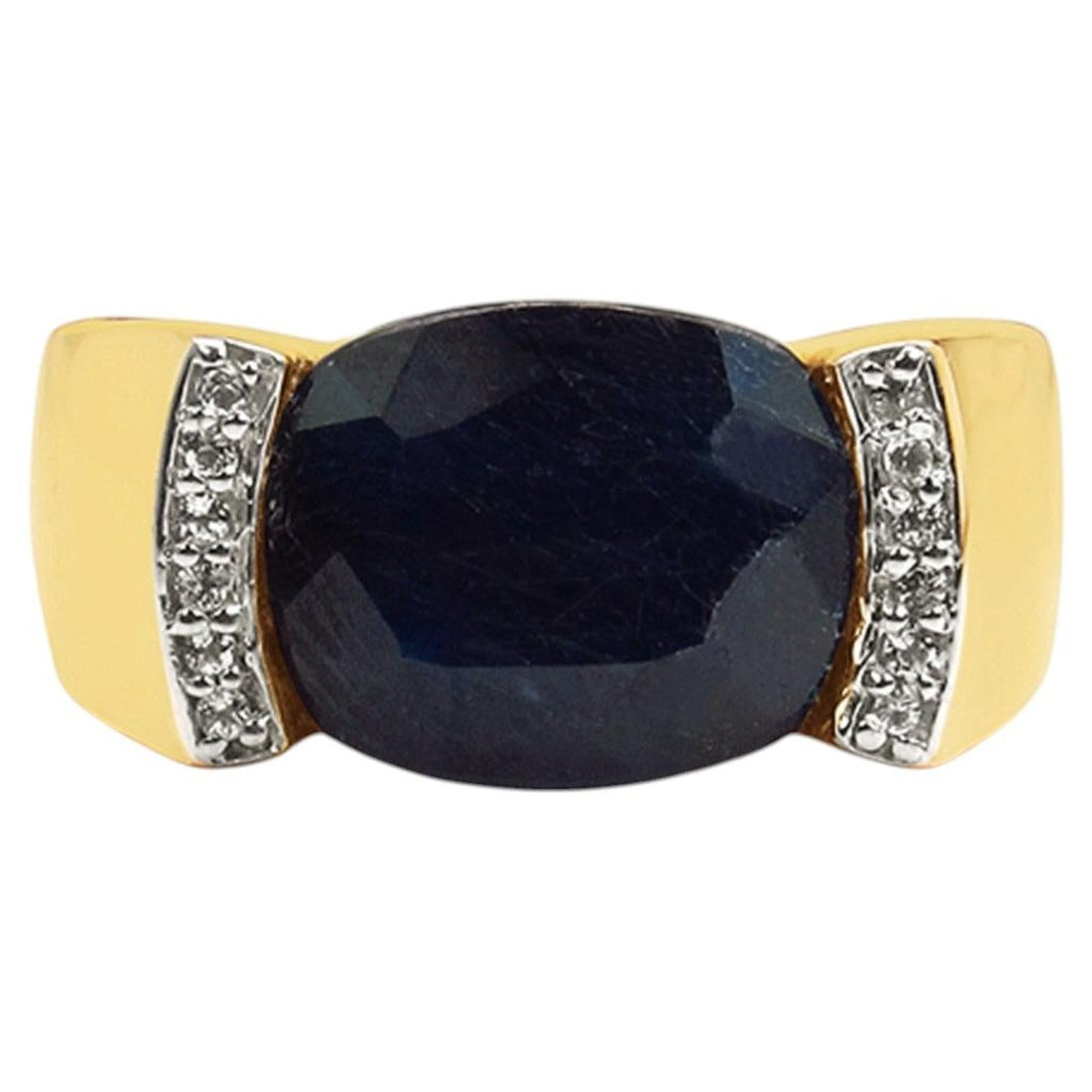 Sapphire Ring With White Topaz 9.04 Carats Gold Plated Silver