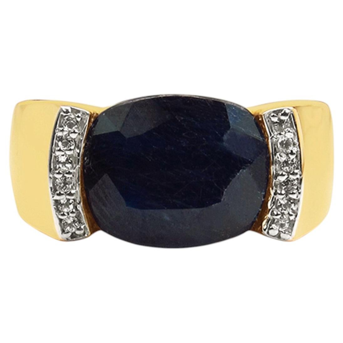 Sapphire Ring With White Topaz 9.04 Carats Gold Plated Silver