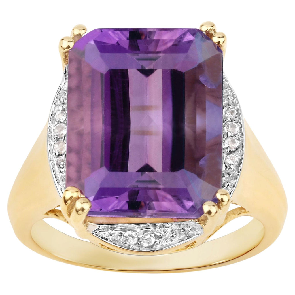 Amethyst Ring With White Topaz 11.5 Carats Gold Plated Silver