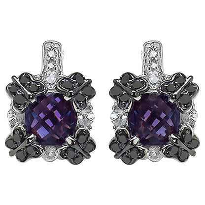 Amethyst Sapphire Black Diamond Stud Earrings 2.6 Carats Silver