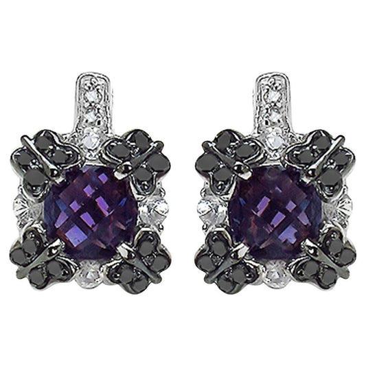 Amethyst Sapphire Black Diamond Stud Earrings 2.6 Carats Silver