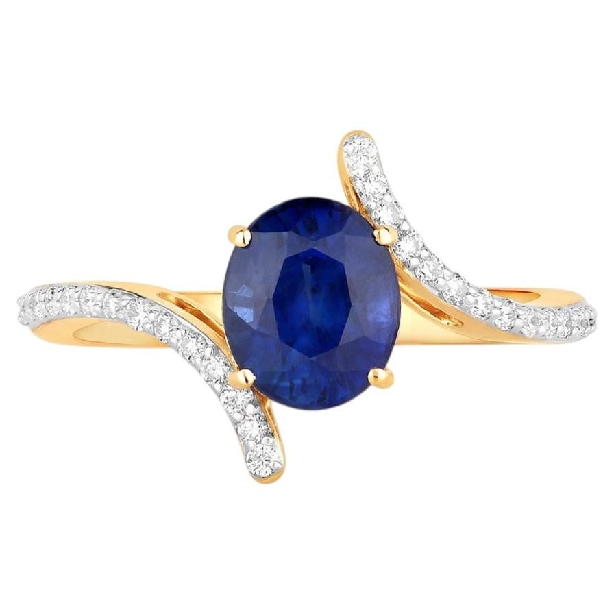 Blue Sapphire Ring With Diamonds 2.38 Carats 18K Yellow Gold