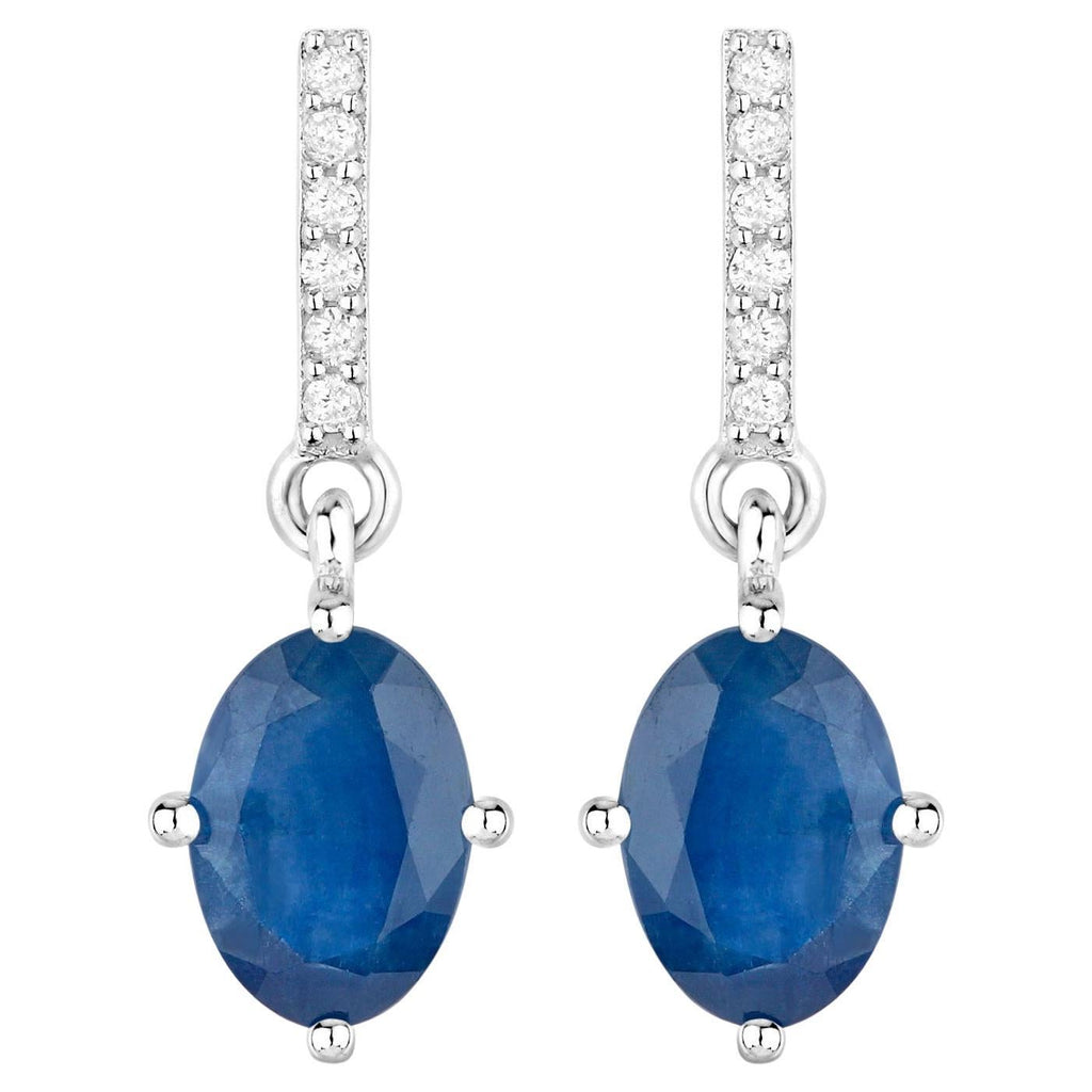 Natural Sapphire Dangle Earrings With Diamonds 1.92 Carats 10K White Gold
