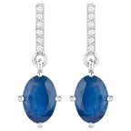 Natural Sapphire Dangle Earrings With Diamonds 1.92 Carats 10K White Gold