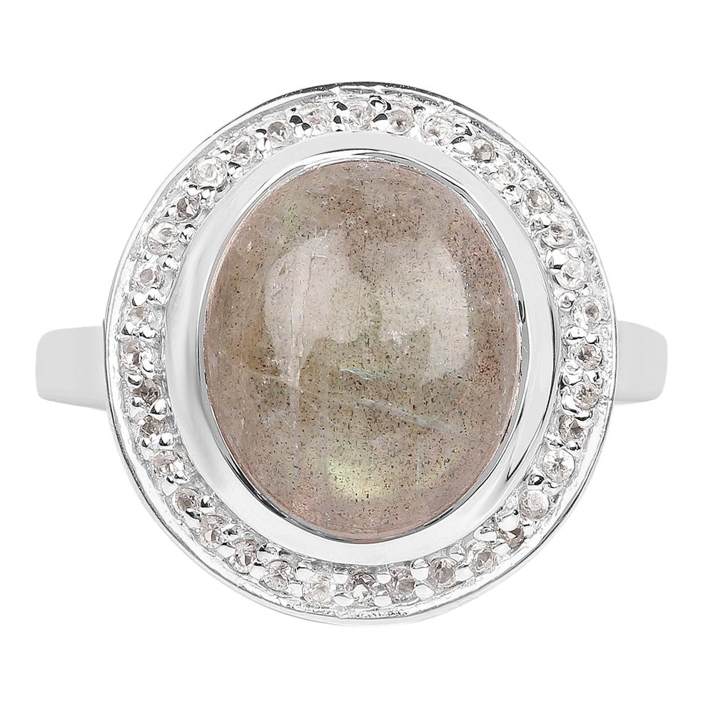 Labradorite Ring With White Topaz 5.4 Carats Sterling Silver