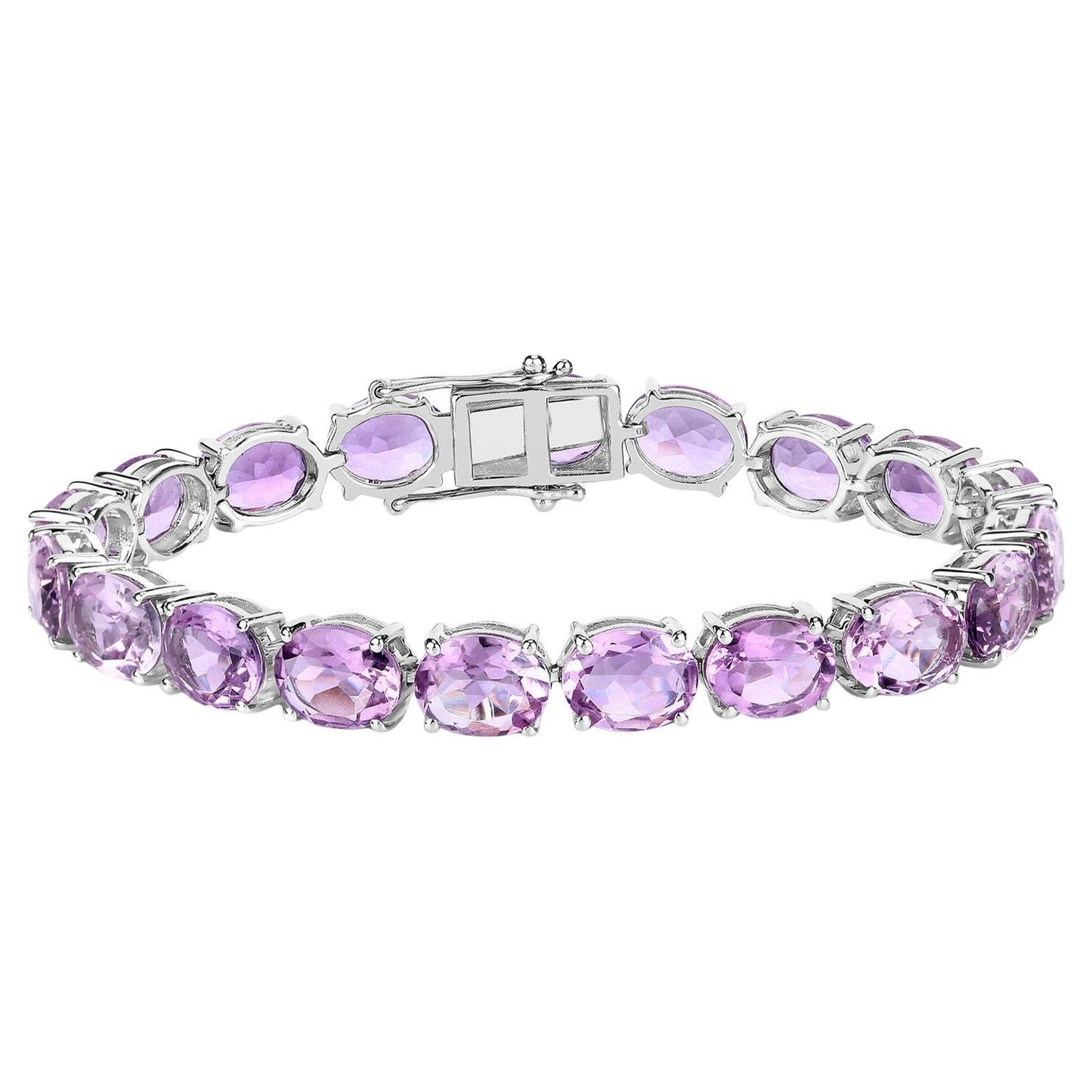 Pink Amethyst Tennis Bracelet 30 Carats Rhodium Plated Sterling Silver