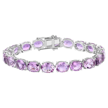 Pink Amethyst Tennis Bracelet 30 Carats Rhodium Plated Sterling Silver