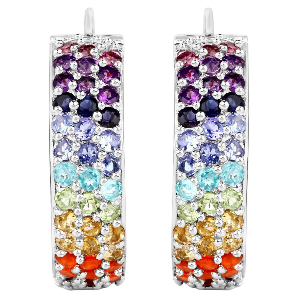 Multicolored Gemstones Cluster Earrings 8.8 Carats 18K White Gold Plated Silver