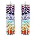 Multicolored Gemstones Cluster Earrings 8.8 Carats 18K White Gold Plated Silver