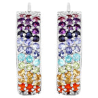 Multicolored Gemstones Cluster Earrings 8.8 Carats 18K White Gold Plated Silver