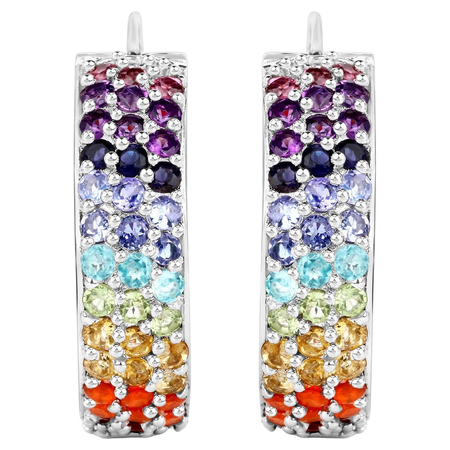 Multicolored Gemstones Cluster Earrings 8.8 Carats 18K White Gold Plated Silver