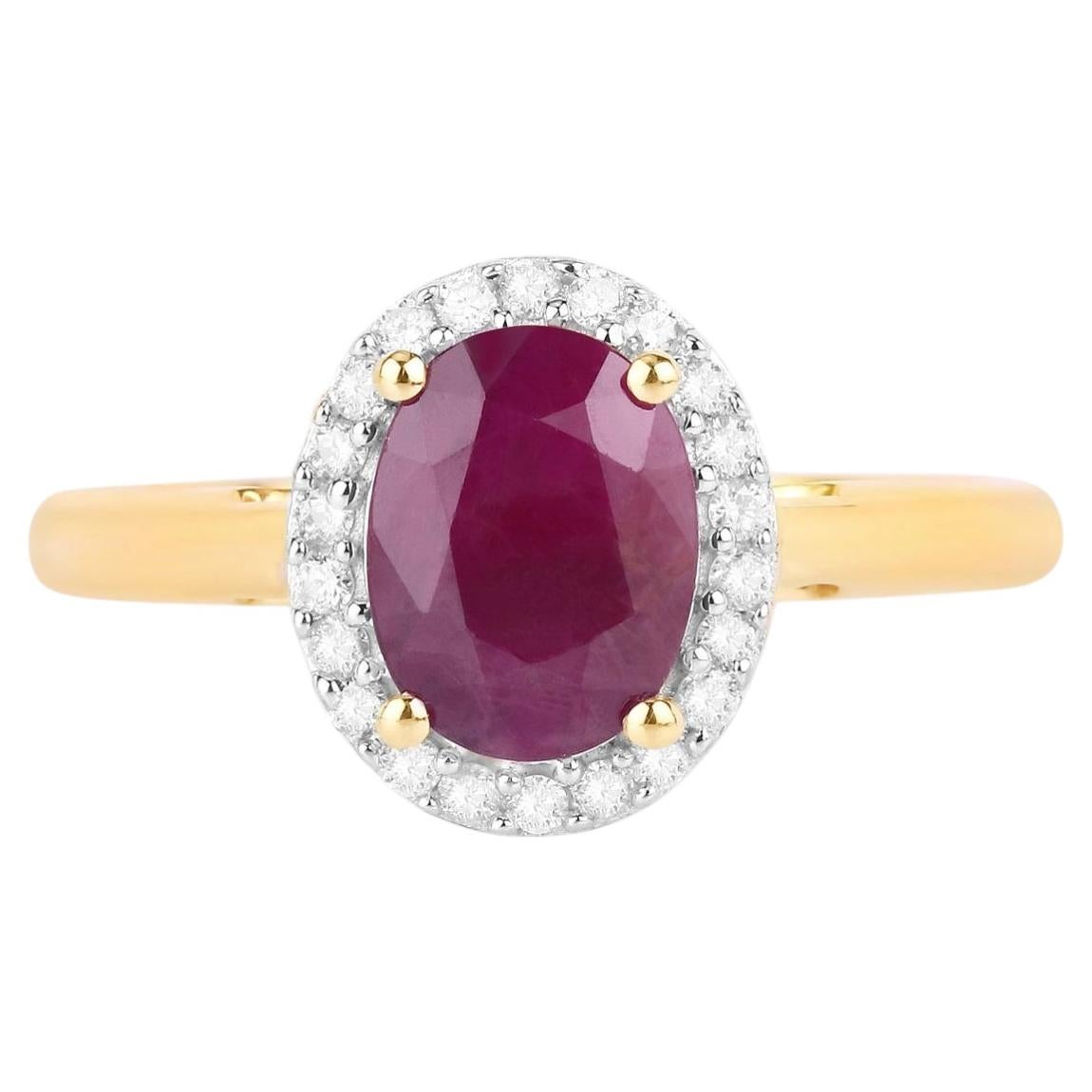Ruby Ring With Diamonds 1.56 Carats 10K Yellow Gold