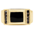 Black Onyx Ring With Black Diamonds 2.1 Carats Gold Plated Silver