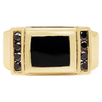 Black Onyx Ring With Black Diamonds 2.1 Carats Gold Plated Silver
