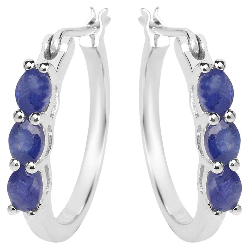Natural Sapphire Hoop Earrings 1.3 Carats Sterling Silver