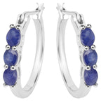 Natural Sapphire Hoop Earrings 1.3 Carats Sterling Silver