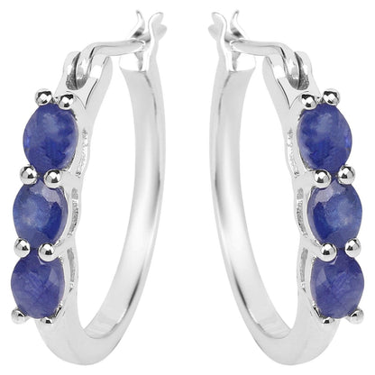 Natural Sapphire Hoop Earrings 1.3 Carats Sterling Silver