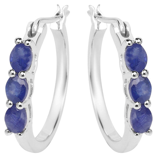 Natural Sapphire Hoop Earrings 1.3 Carats Sterling Silver
