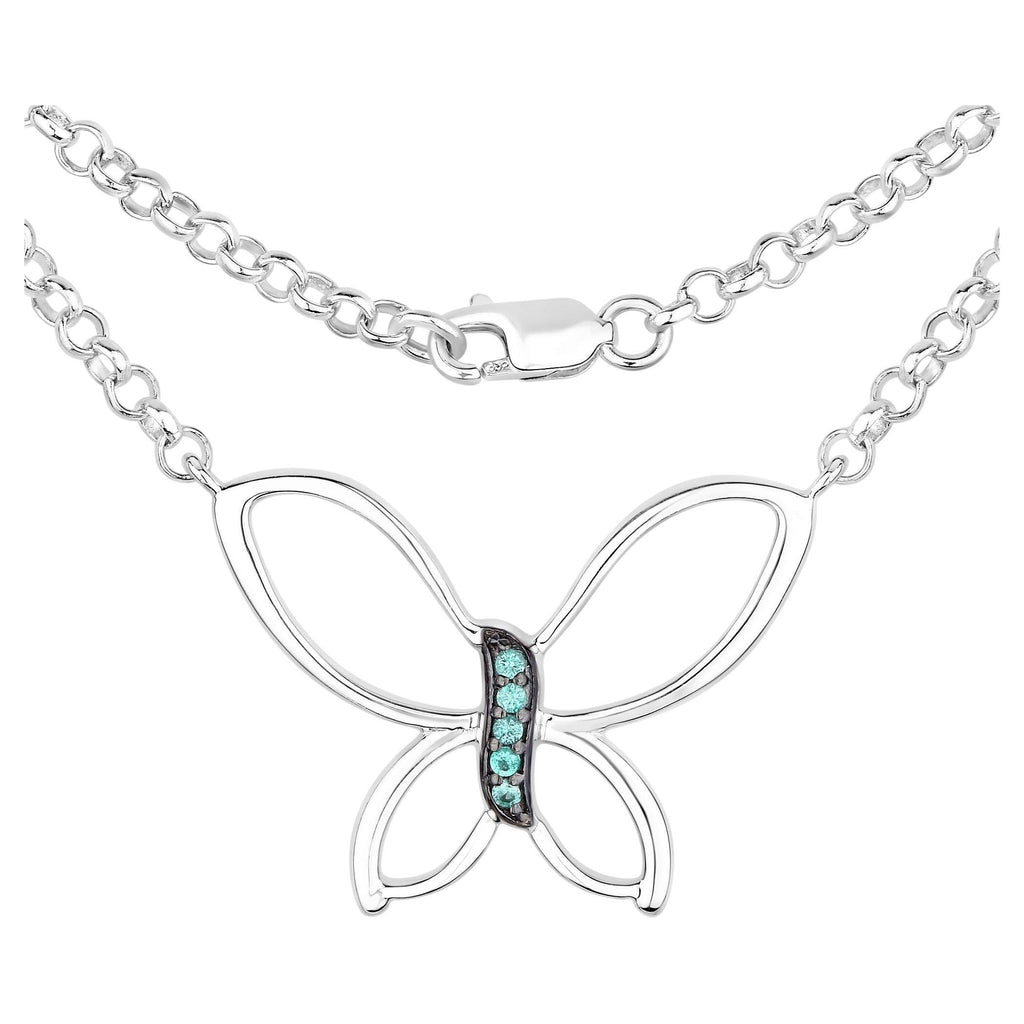 Zambian Emerald Butterfly Necklace 0.06 Carats Sterling Silver