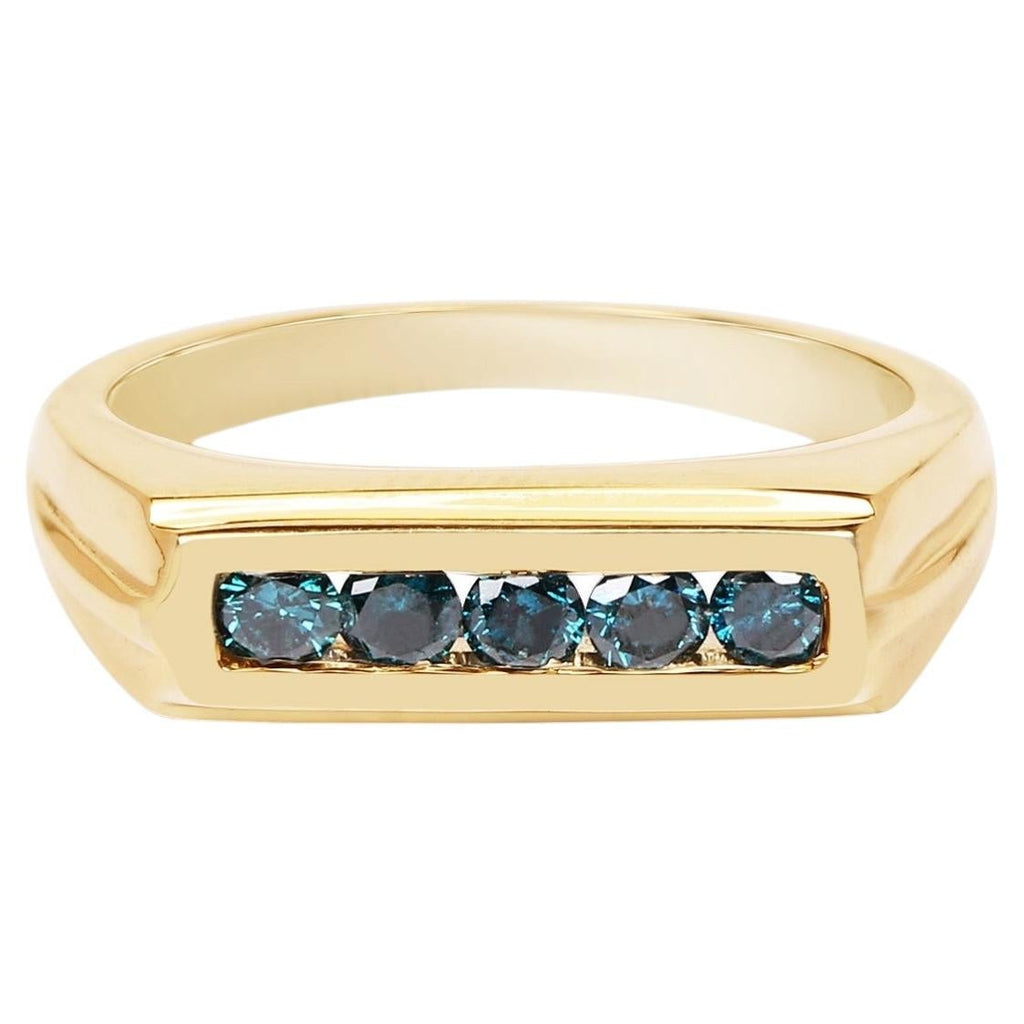 Blue Diamond Ring 0.38 Carats Gold Plated Silver