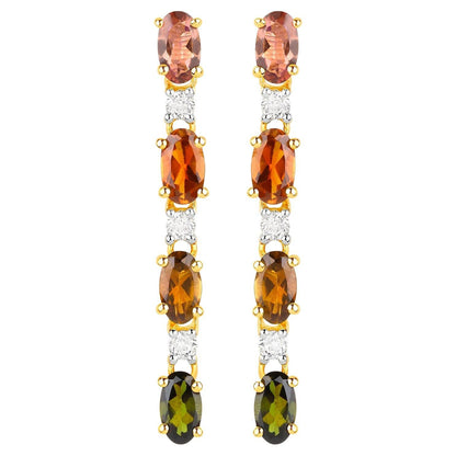 Multicolored Tourmaline Dangle Earrings White Topaz 1.95 Carats 18K Gold Plated