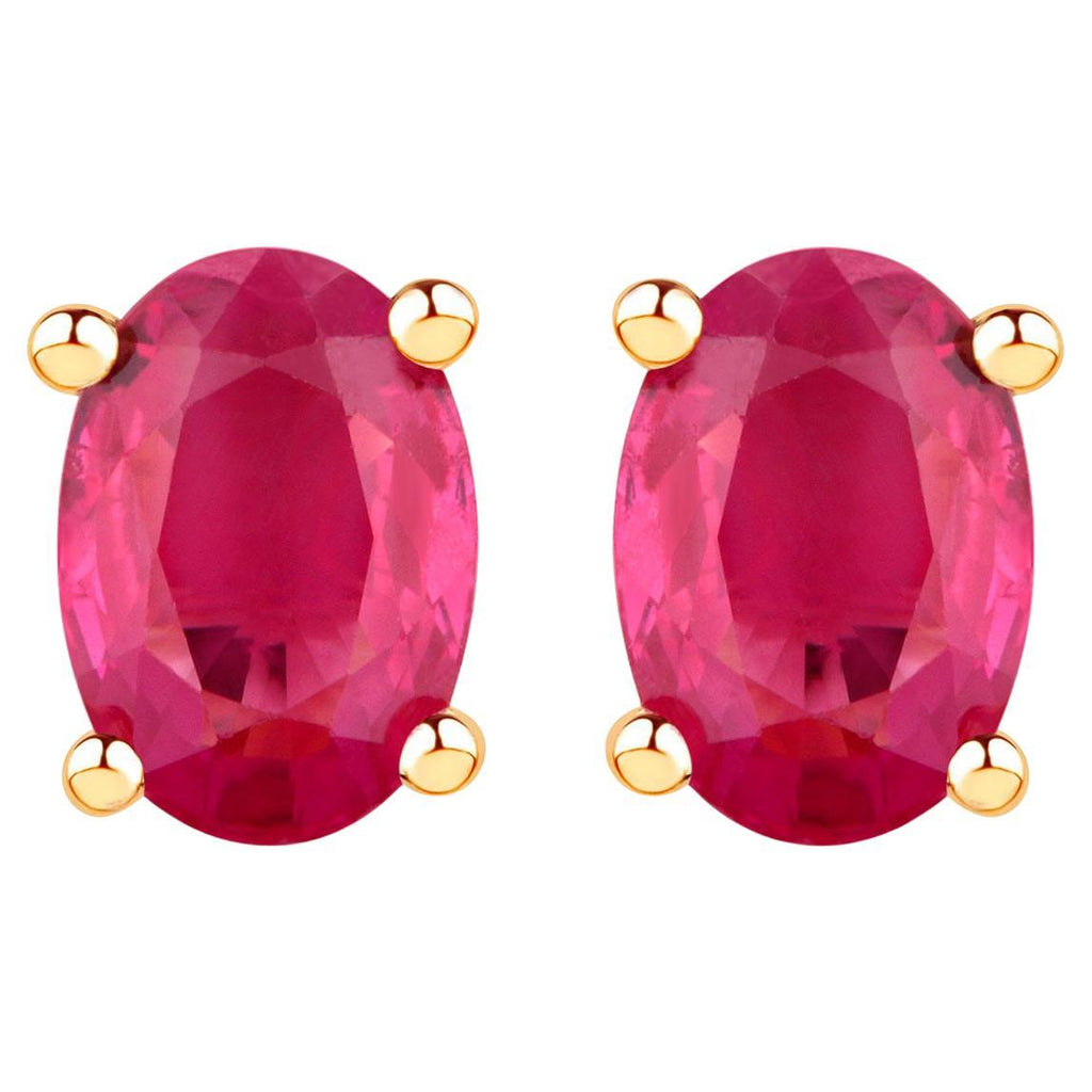 Natural Ruby Stud Earrings 1.02 Carats 10K Yellow Gold