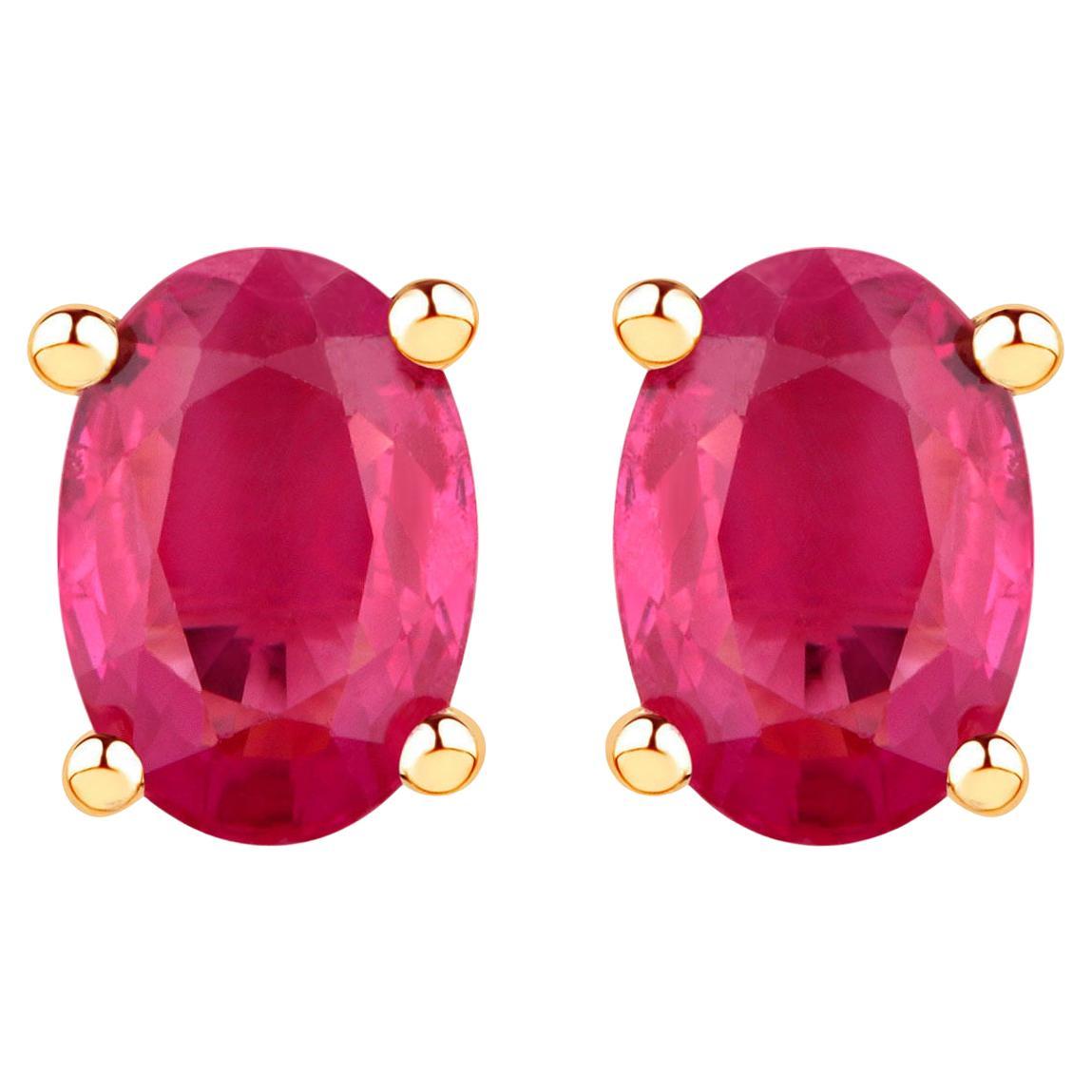 Natural Ruby Stud Earrings 1.02 Carats 10K Yellow Gold