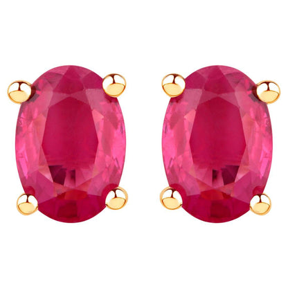Natural Ruby Stud Earrings 1.02 Carats 10K Yellow Gold