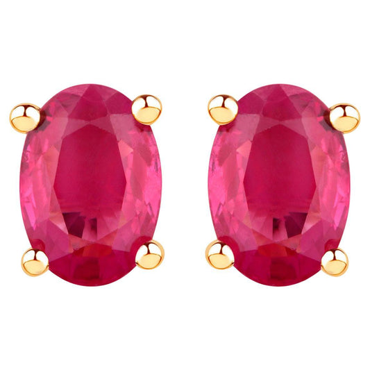 Natural Ruby Stud Earrings 1.02 Carats 10K Yellow Gold
