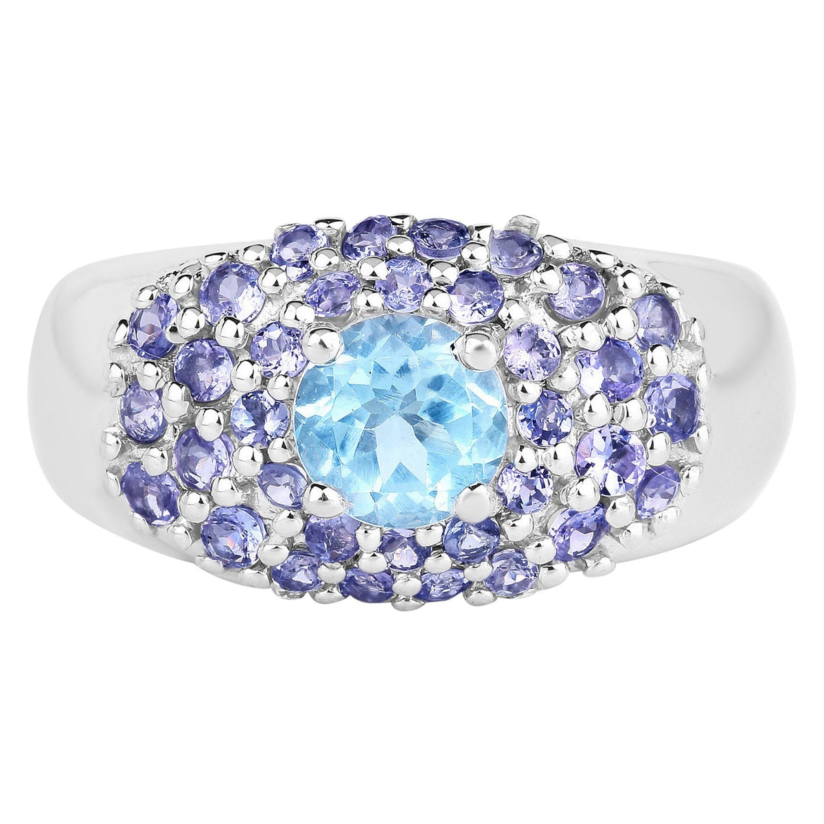 Blue Topaz Ring With Tanzanite 2.72 Carats Sterling Silver