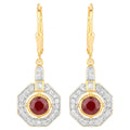 Ruby Dangle Earrings 1.7 Carats 18K Yellow Gold Plated Silver