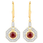 Ruby Dangle Earrings 1.7 Carats 18K Yellow Gold Plated Silver