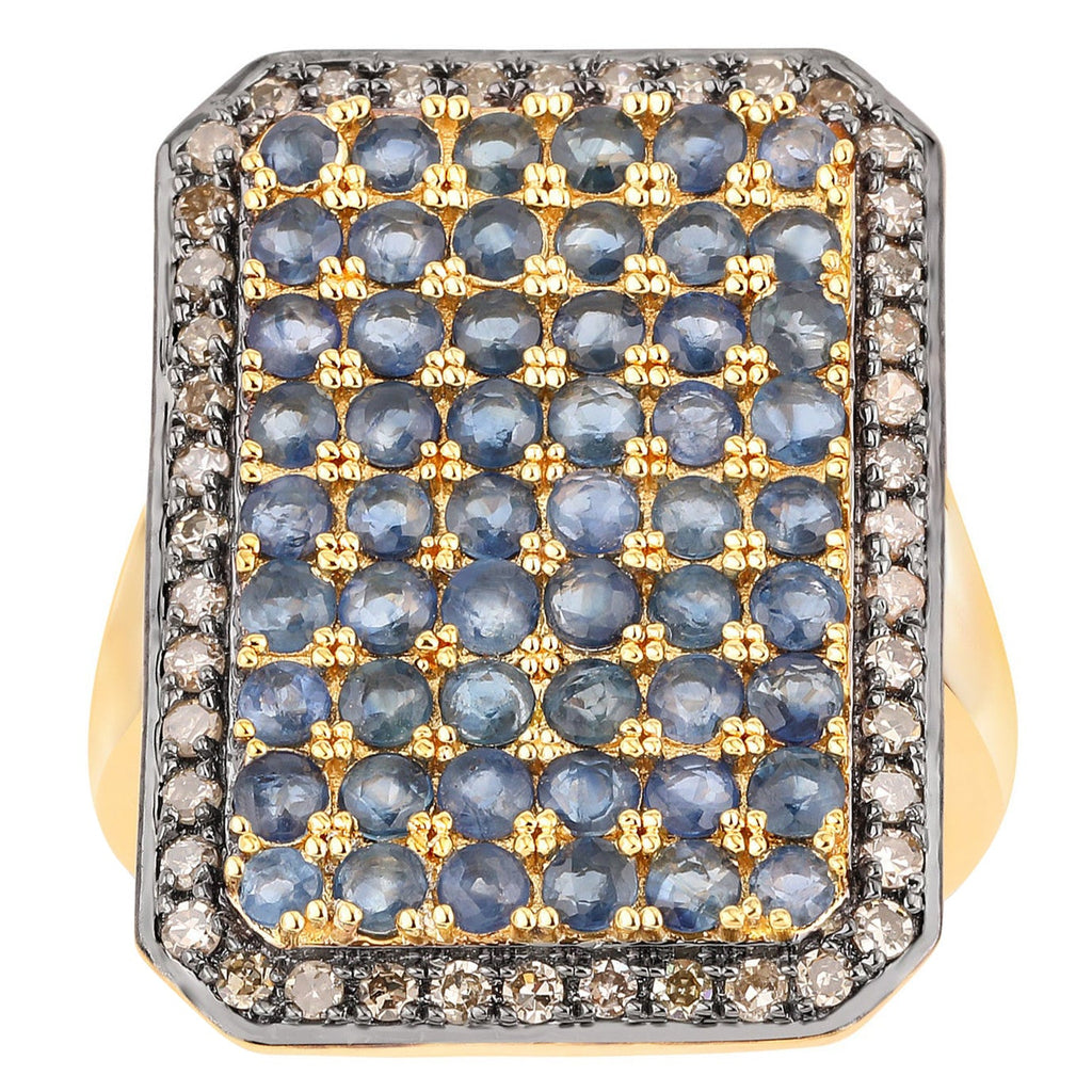 Blue Sapphire Ring With Diamonds 2.6 Carats Gold Plated Silver