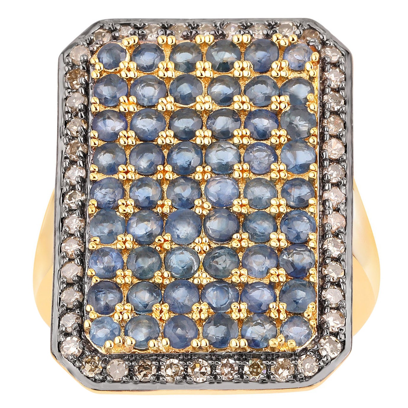 Blue Sapphire Ring With Diamonds 2.6 Carats Gold Plated Silver