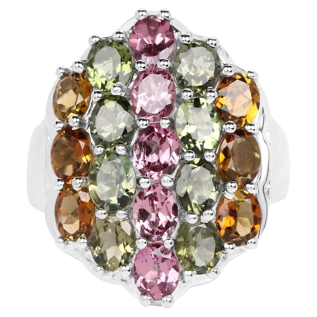 Multicolor Tourmaline Ring 5.84 Carats Sterling Silver