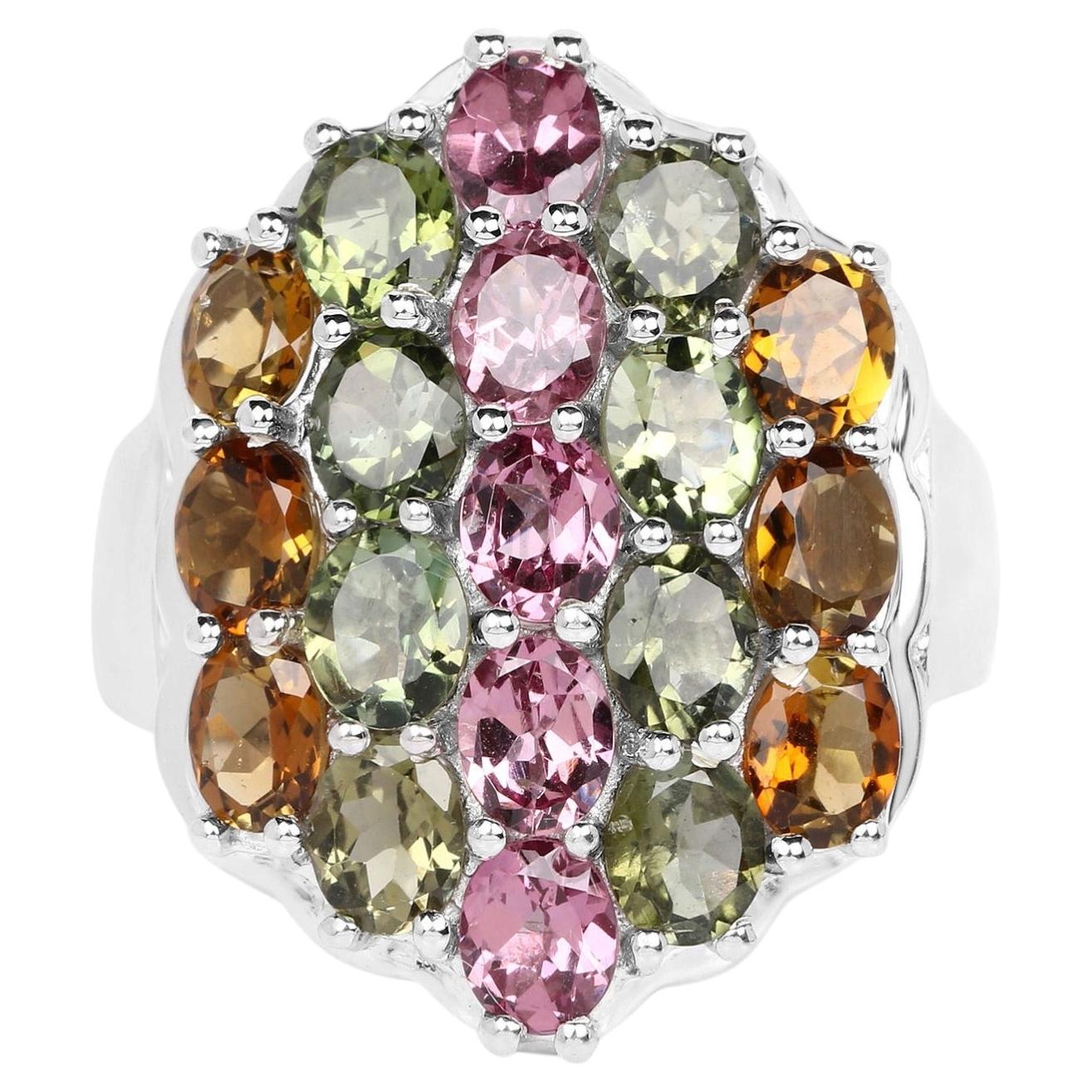 Multicolor Tourmaline Ring 5.84 Carats Sterling Silver