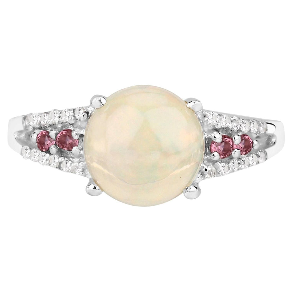 Ethiopian Opal Ring With Pink Tourmaline 1.98 Carats Sterling Silver