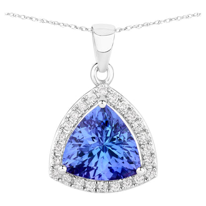 Natural Tanzanite Pendant With Diamonds 3.08 Carats 14K White Gold