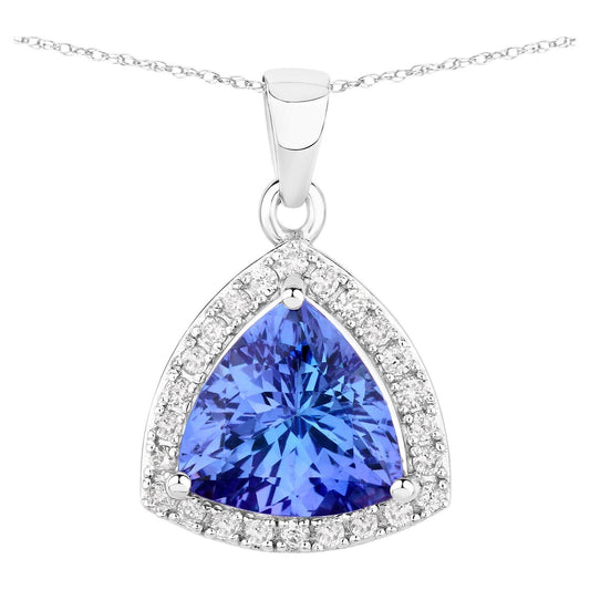 Natural Tanzanite Pendant With Diamonds 3.08 Carats 14K White Gold