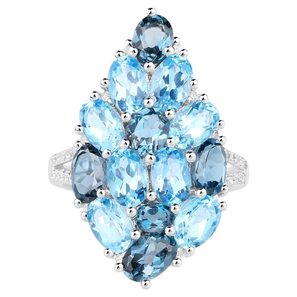 Multicolor Topaz Ring With White Zircon 6.76 Carats Sterling Silver