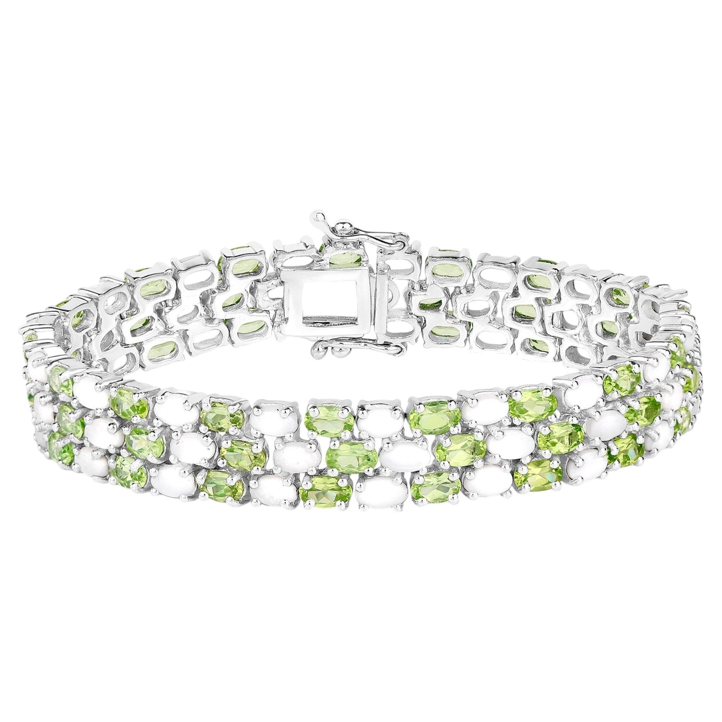 Peridot Tennis Bracelet With Opal 19.7 Carats Sterling Silver