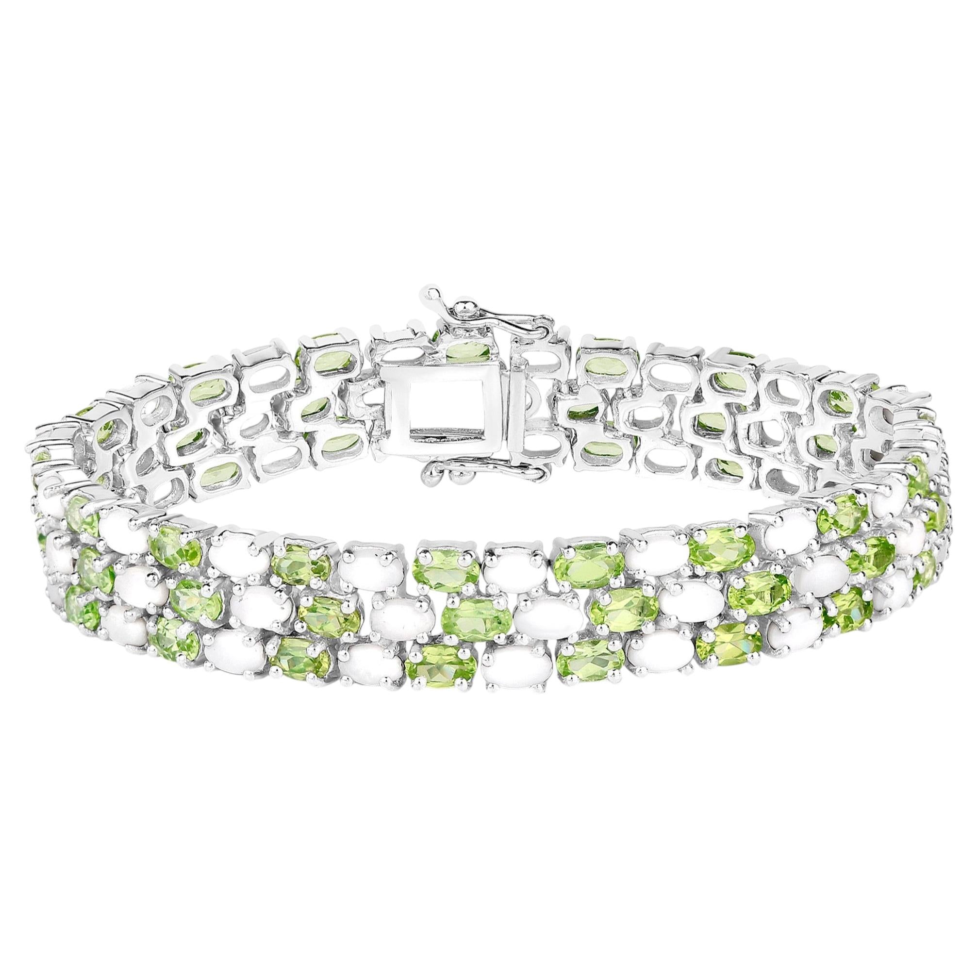 Peridot Tennis Bracelet With Opal 19.7 Carats Sterling Silver