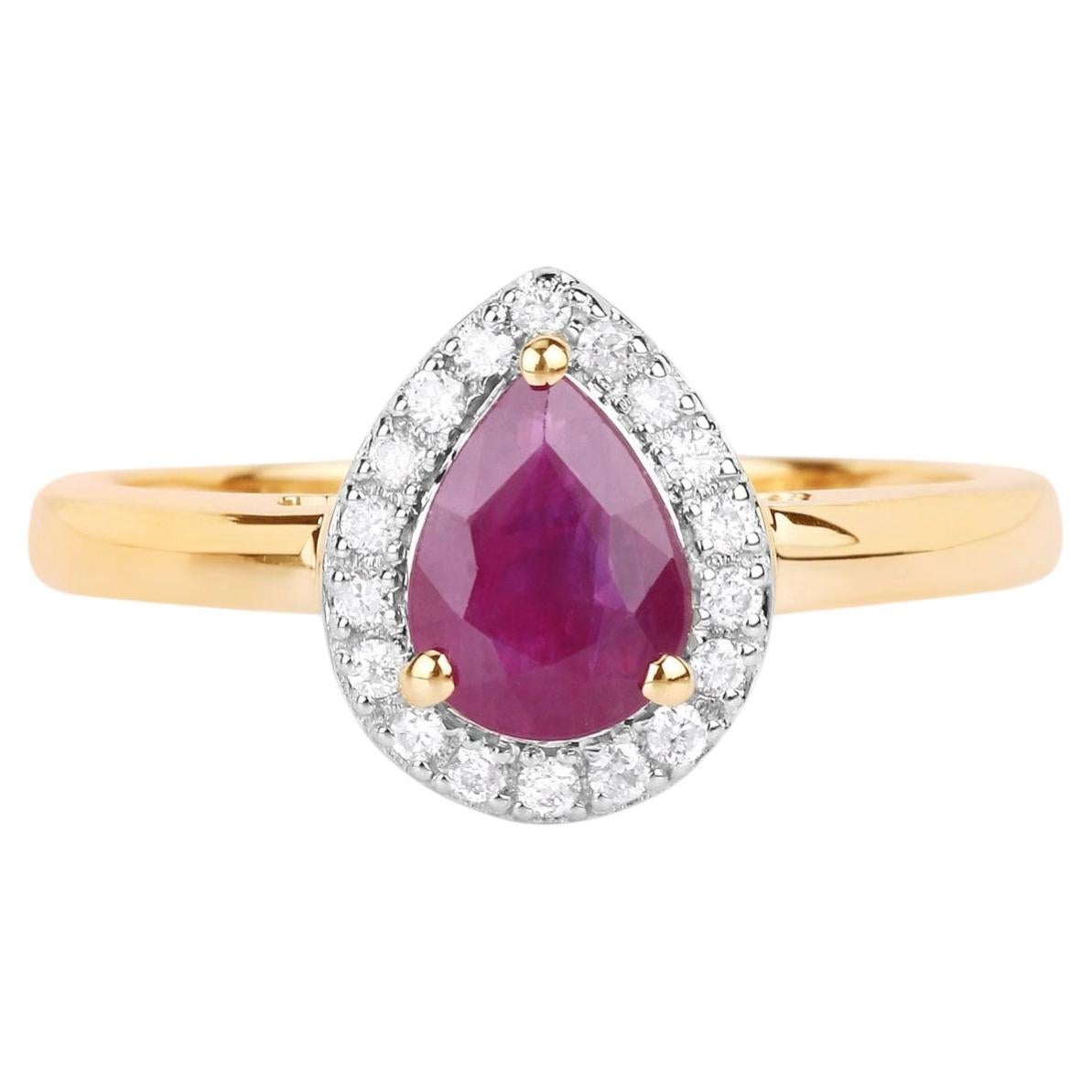 Ruby Ring With Diamonds 0.98 Carats 14K Yellow Gold