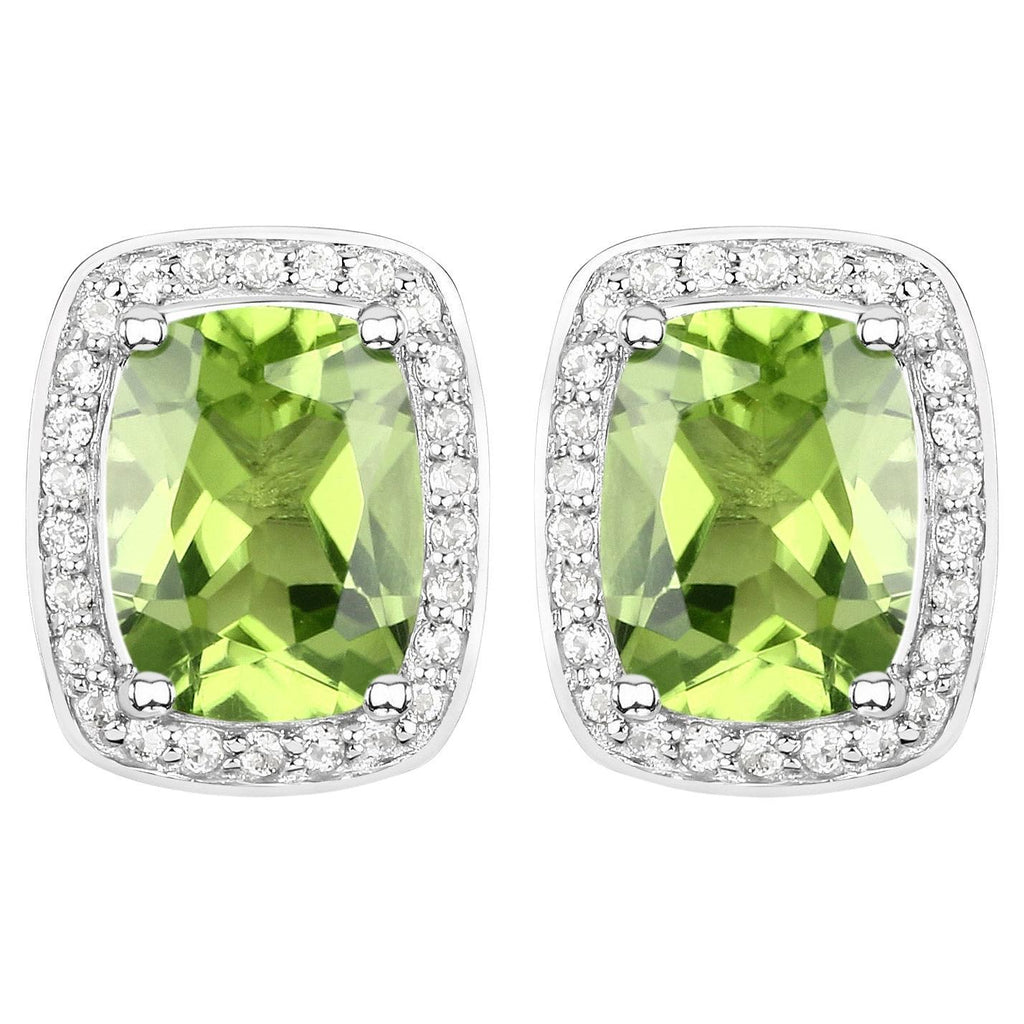 Peridot Stud Earrings White Topaz Halo 3 Carats Sterling Silver