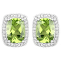 Peridot Stud Earrings White Topaz Halo 3 Carats Sterling Silver
