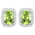 Peridot Stud Earrings White Topaz Halo 3 Carats Sterling Silver