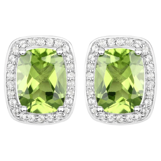 Peridot Stud Earrings White Topaz Halo 3 Carats Sterling Silver