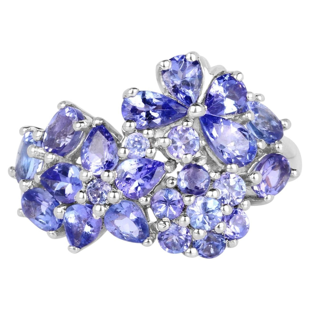 Tanzanite Flower Ring 2.8 Carats Sterling Silver