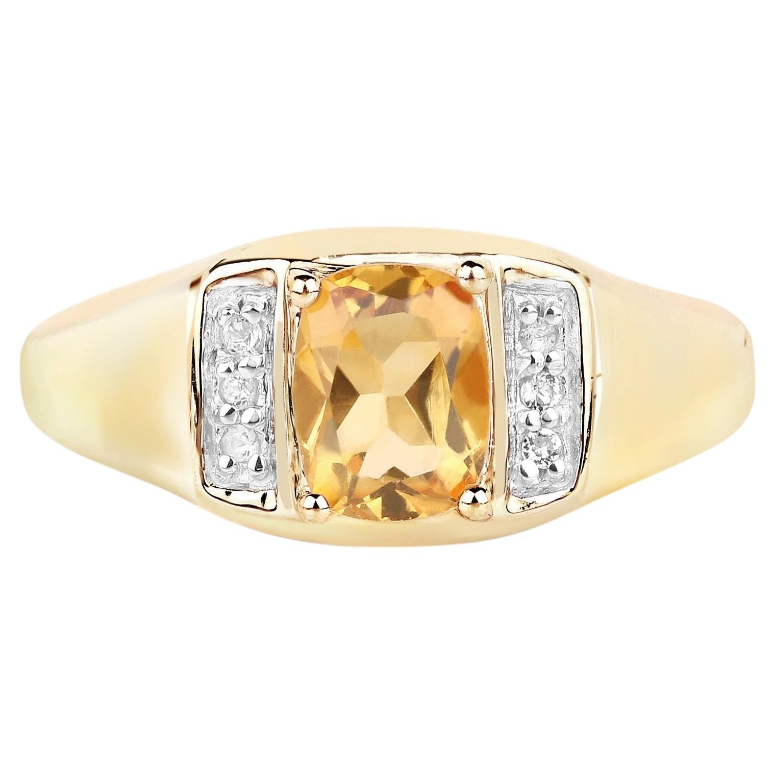 Citrine Ring With White Topaz 1.32 Carats Gold Plated Silver